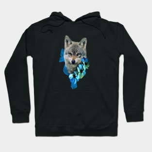 Cute Baby Wolf with blue Flowers Hoodie